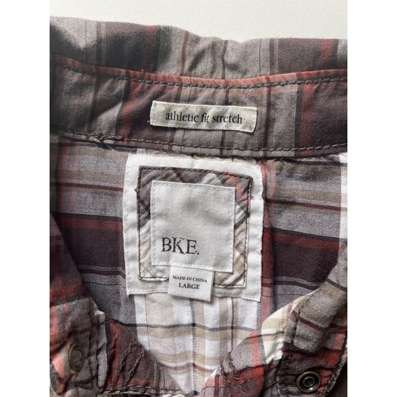 BKE Mens Pearl Snap Western Shirt Athletic Fit Long Sleeves Brown Stitched Large - Picture 3 of 8